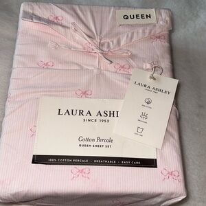 🎀🎀Laura Ashley coquette Curtsey Bow Pink Bows Sheet Set - Queen 🎀🎀